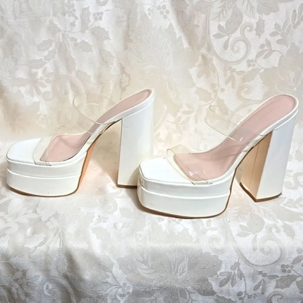 FOREVER 21 Women's White Platform And Clear Heels